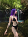 Black 1930s Solid Metal Chain Cutout Swimsuit