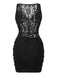 2PCS Black 1960s Lace Floral Sheer Top & Skirt