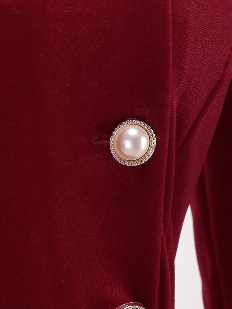 Red 1950s Christmas Velvet Santa Fur Collar Pearl Dress