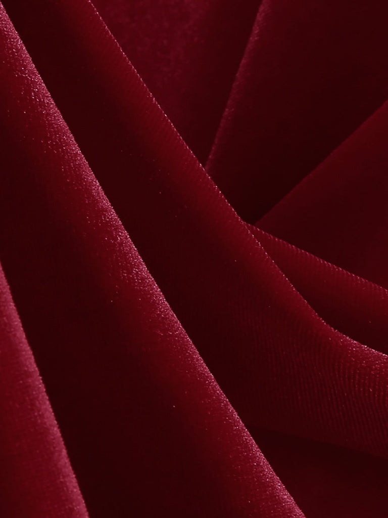 Red 1950s Christmas Velvet Santa Fur Collar Pearl Dress