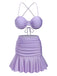 3PCS 1930s Spaghetti Strap Solid Bikini Set - vintage fashion, retro style