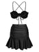 3PCS 1930s Spaghetti Strap Solid Bikini Set - vintage fashion, retro style