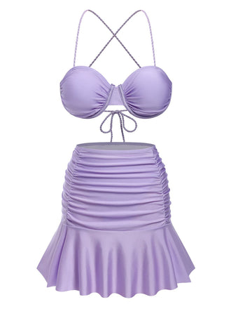 She's wearing 3PCS 1930s Spaghetti Strap Solid Bikini Set and the whole beach remembers the 1930s