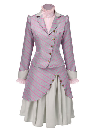 3PCS 1940s Ruffles Stripes Button Suit Set - vintage fashion, retro style