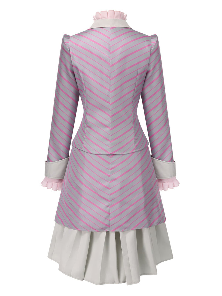 This 3PCS 1940s Ruffles Stripes Button Suit Set whispers 1940s secrets to those who notice