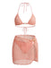 3PCS 1950s Beaded Halter Pleated Bikini Set & Cover-Up - vintage swimsuit, pin-up swimwear for vintage lovers