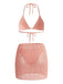 3PCS 1950s Beaded Halter Pleated Bikini Set & Cover-Up - vintage swimsuit, pin-up swimwear for vintage lovers