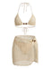 3PCS 1950s Beaded Halter Pleated Bikini Set & Cover-Up - vintage swimsuit, pin-up swimwear for vintage lovers