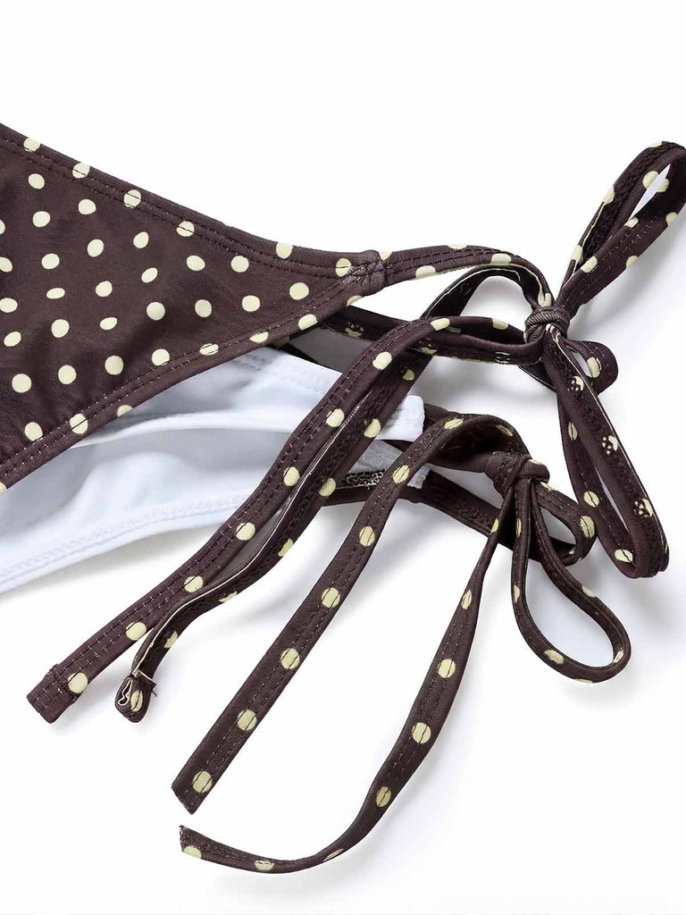 [Pre-Sale] Brown 1950s Polka Dot Halter Swimsuit