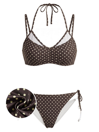 [Pre-Sale] Brown 1950s Polka Dot Halter Swimsuit