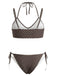 [Pre-Sale] Brown 1950s Polka Dot Halter Swimsuit
