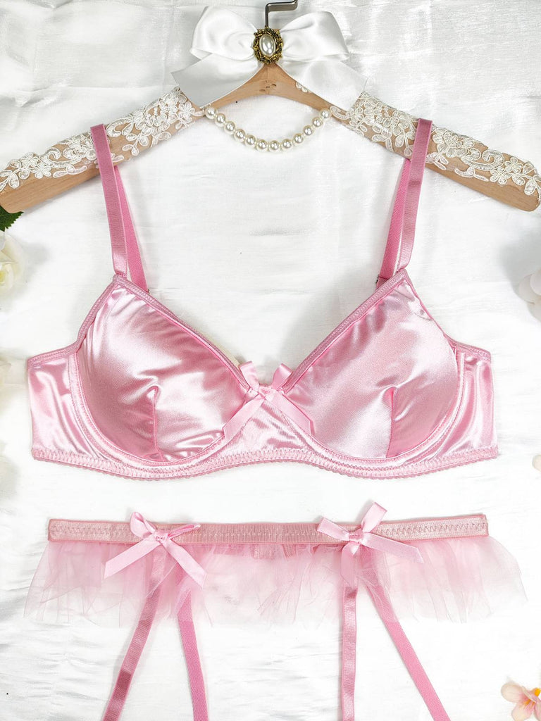 3PCS 1950s Satin Garter Belt Lingerie Sets - vintage fashion, retro style