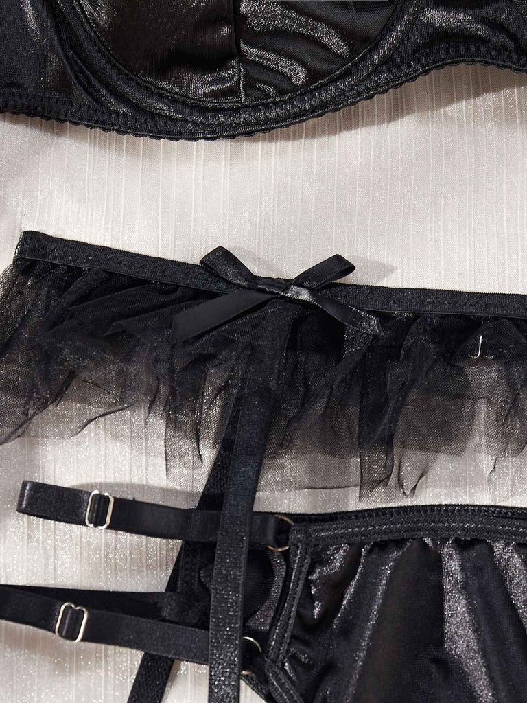 3PCS 1950s Satin Garter Belt Lingerie Sets - vintage fashion, retro style