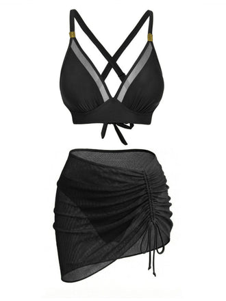 3PCS 1950s Solid Metal Button Bikini Set | vintage swimwear, retro swimsuit, pin-up style - perfect for retro fashion enthusiasts