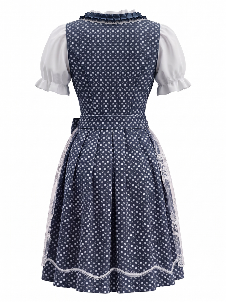 3PCS 1950s Square Neck Floral Dress & White Puff Top & Apron, vintage dress, retro fashion, rockabilly, pin-up fashion - perfect for women who love vintage and retro fashion