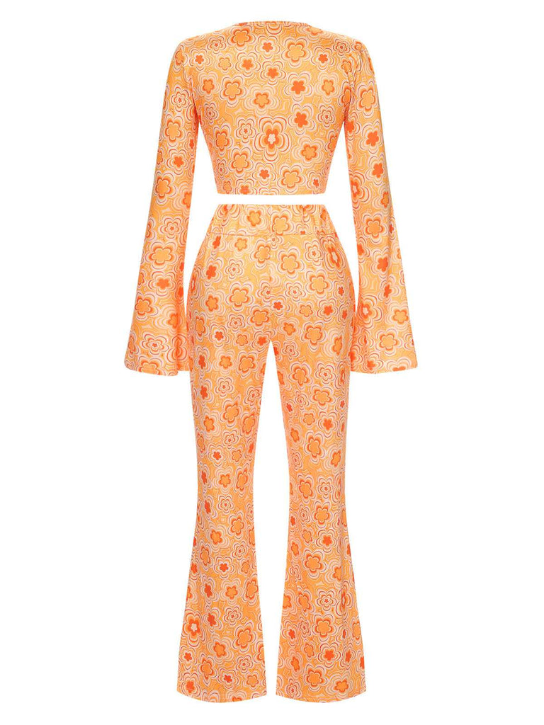 3PCS 1970s Flare Sleeve Disco Hippie Costume Set - vintage fashion, retro style