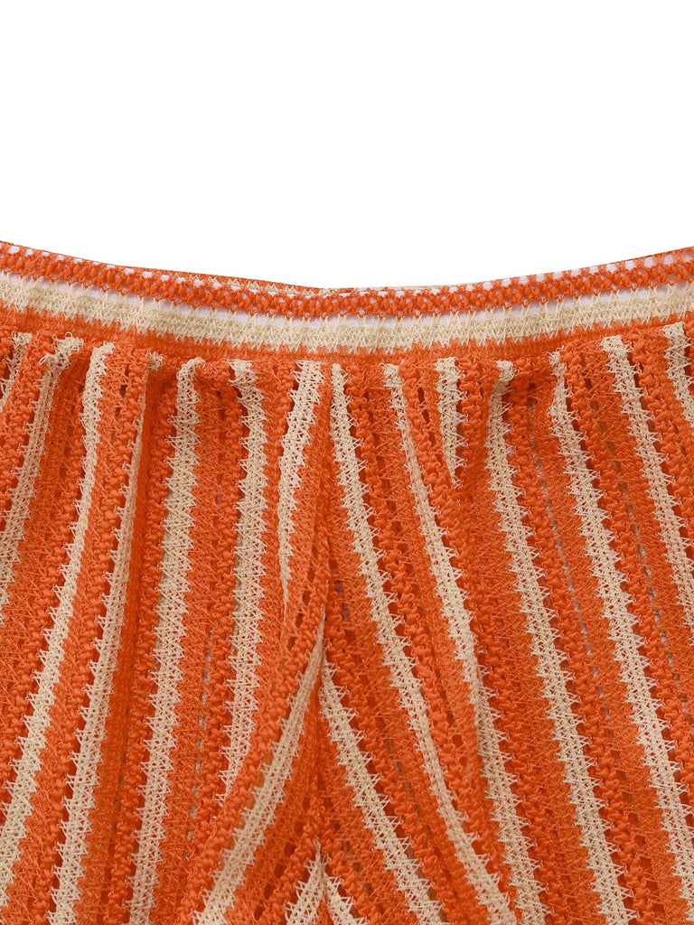 3PCS 1970s Striped Knit Boho Bikini Set & Cover-Up - vintage fashion, retro style
