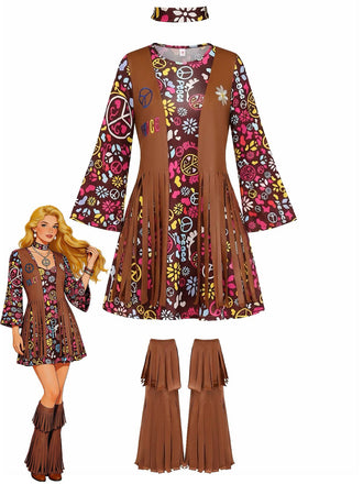 3PCS 1970s Vintage Fringe Hippie Costume Set - vintage fashion, retro style