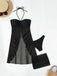 This 3PCS Black 1950s Solid Halter Bikini Set & Cover-Up carries 1950s vacation dreams in every stitch