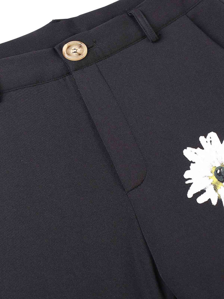3PCS Black 1960s Floral Long Coat & Top & Pants Suit Set, vintage top, retro blouse - perfect for women who love vintage and retro fashion