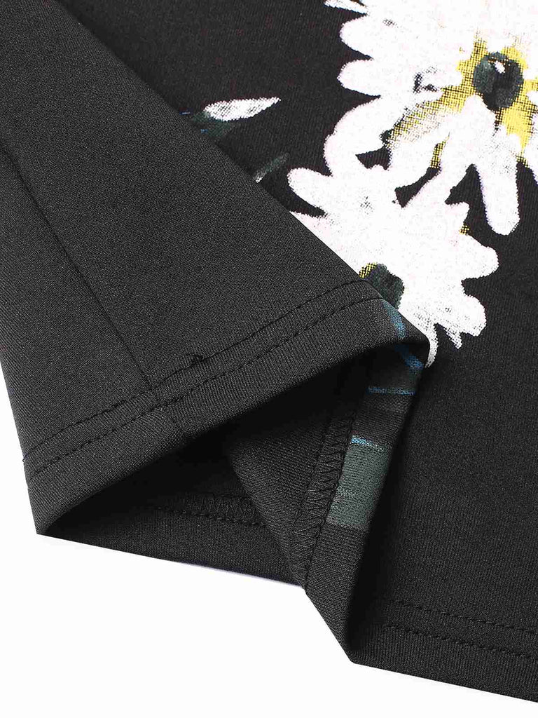 3PCS Black 1960s Floral Long Coat & Top & Pants Suit Set, vintage top, retro blouse, classic style, women, elegant