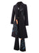 3PCS Black 1960s Floral Long Coat & Top & Pants Suit Set, vintage top, retro blouse - perfect for women who love vintage and retro fashion