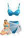 Deep Sky Blue 1980s Bikini Set Swimsuit