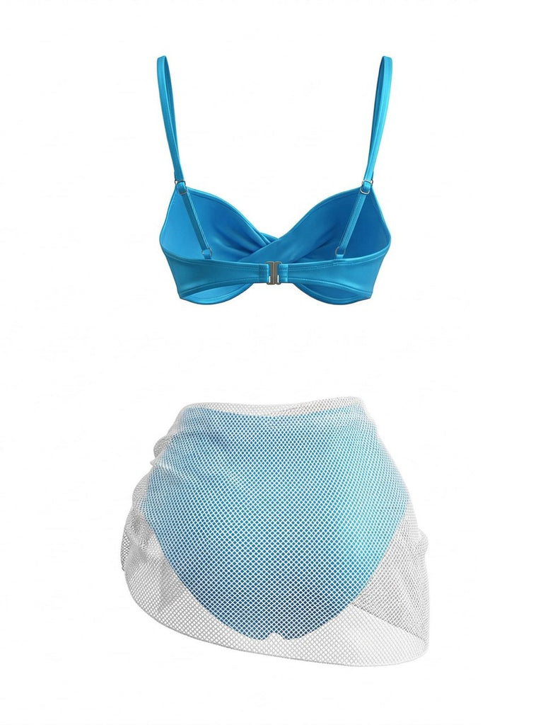 Deep Sky Blue 1980s Bikini Set Swimsuit