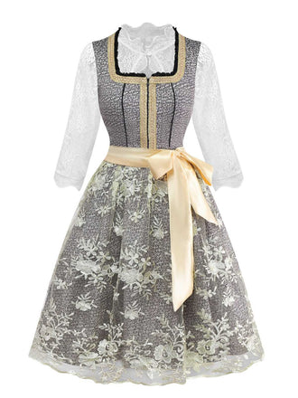 3PCS Gold 1950s Lace Top & Square Neck Floral Dress - vintage dress, retro fashion, rockabilly