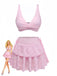 3PCS Pink 1940s Eyelet Bikini Set & Ruffled Skirt - vintage skirt, retro style