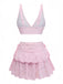 3PCS Pink 1940s Eyelet Bikini Set & Ruffled Skirt - vintage skirt, retro style
