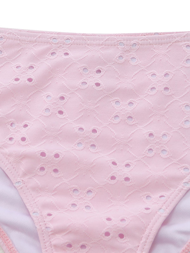 3PCS Pink 1940s Eyelet Bikini Set & Ruffled Skirt - vintage skirt, retro style