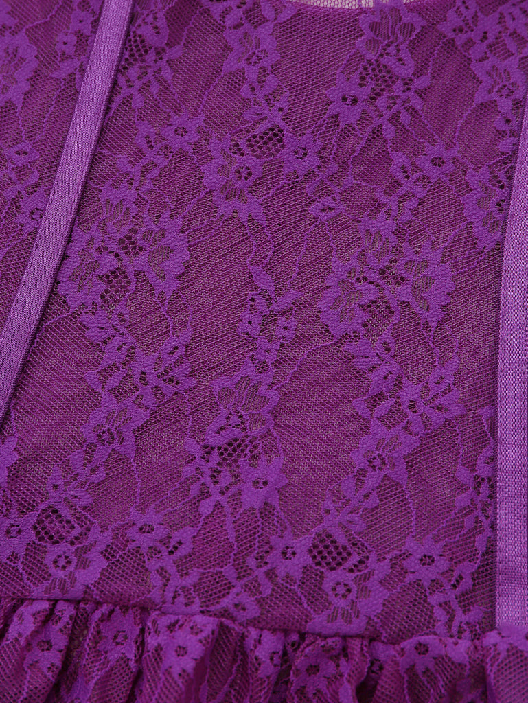 3PCS Purple 1980s Lace Lingerie Set with Stockings: beautiful vintage lingerie, retro nightgown, elegant sleepwear with timeless appeal