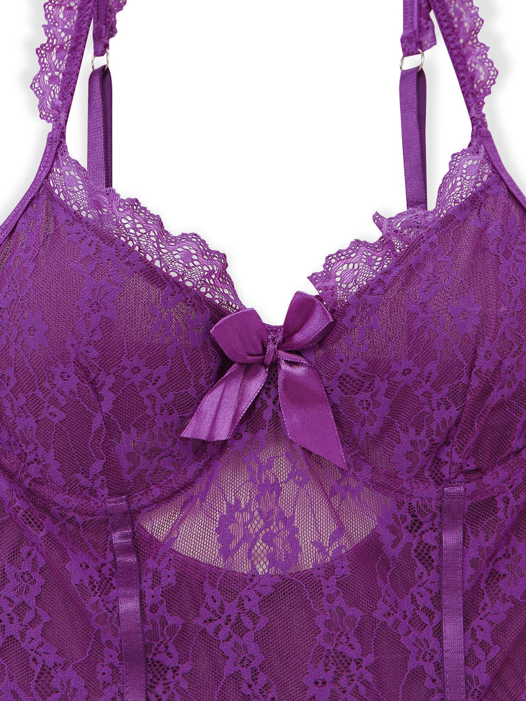 3PCS Purple 1980s Lace Lingerie Set with Stockings - vintage lingerie, retro nightgown, elegant sleepwear for vintage lovers