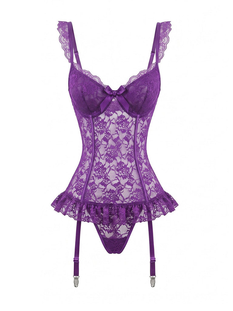 3PCS Purple 1980s Lace Lingerie Set with Stockings, vintage stockings, retro accessory - perfect for women who love vintage and retro fashion