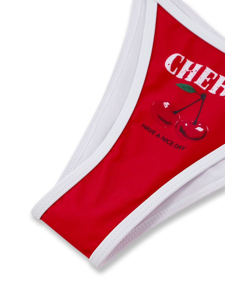 3PCS Red 1950s Cherry Print Tie-Up Bikini Set - vintage fashion, retro style, elegant red