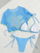 3PCS Sky Blue 1960s Floral Bikini Set & Crop Top: beautiful vintage swimwear, retro swimsuit, pin-up style with timeless appeal