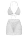 3PCS Y2K Crochet Sequin Halter Tie Triangle Bikini Set & Cover-Up, vintage swimsuit, pin-up swimwear, retro beach style, women, elegant