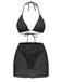 3PCS Y2K Crochet Sequin Halter Tie Triangle Bikini Set & Cover-Up, vintage swimsuit, pin-up swimwear, retro beach style, women, elegant