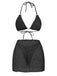 3PCS Y2K Crochet Sequin Halter Tie Triangle Bikini Set & Cover-Up, vintage swimsuit, pin-up swimwear, retro beach style, women, elegant