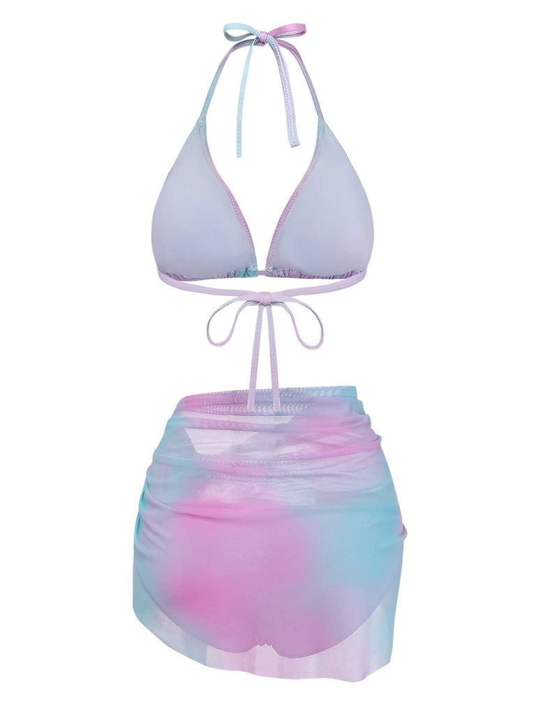 3PCS Y2K Halter Ombre Bikini Set & Cover-Up | vintage swimwear, retro swimsuit, pin-up style - perfect for retro fashion enthusiasts