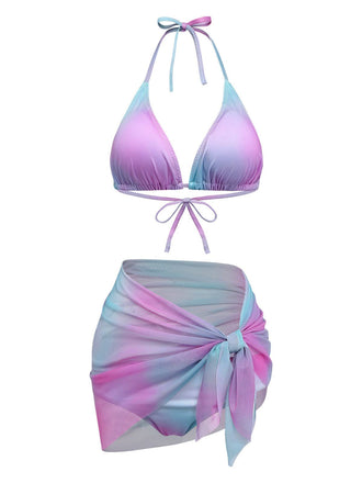 3PCS Y2K Halter Ombre Bikini Set & Cover-Up, vintage swimsuit, pin-up swimwear - perfect for women who love vintage and retro fashion