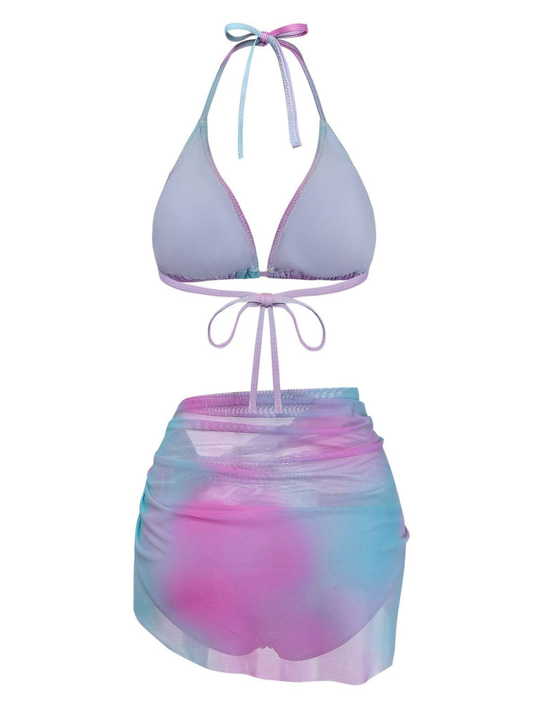 3PCS Y2K Halter Ombre Bikini Set & Cover-Up, vintage swimsuit, pin-up swimwear - perfect for women who love vintage and retro fashion