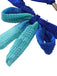 Close-up of blue and teal braided shoelaces on a white background