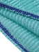 Close-up of teal fabric with blue stitching on a white background