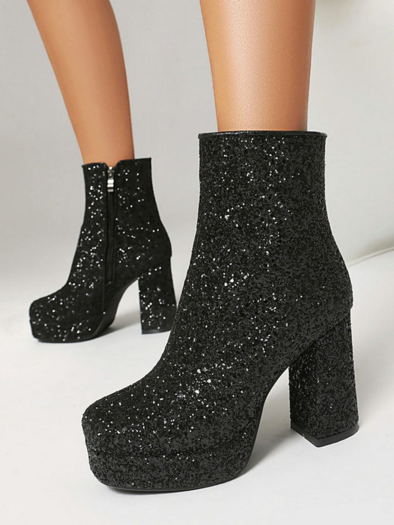 Gold Glitter Platform Ankle Block Heel Boots