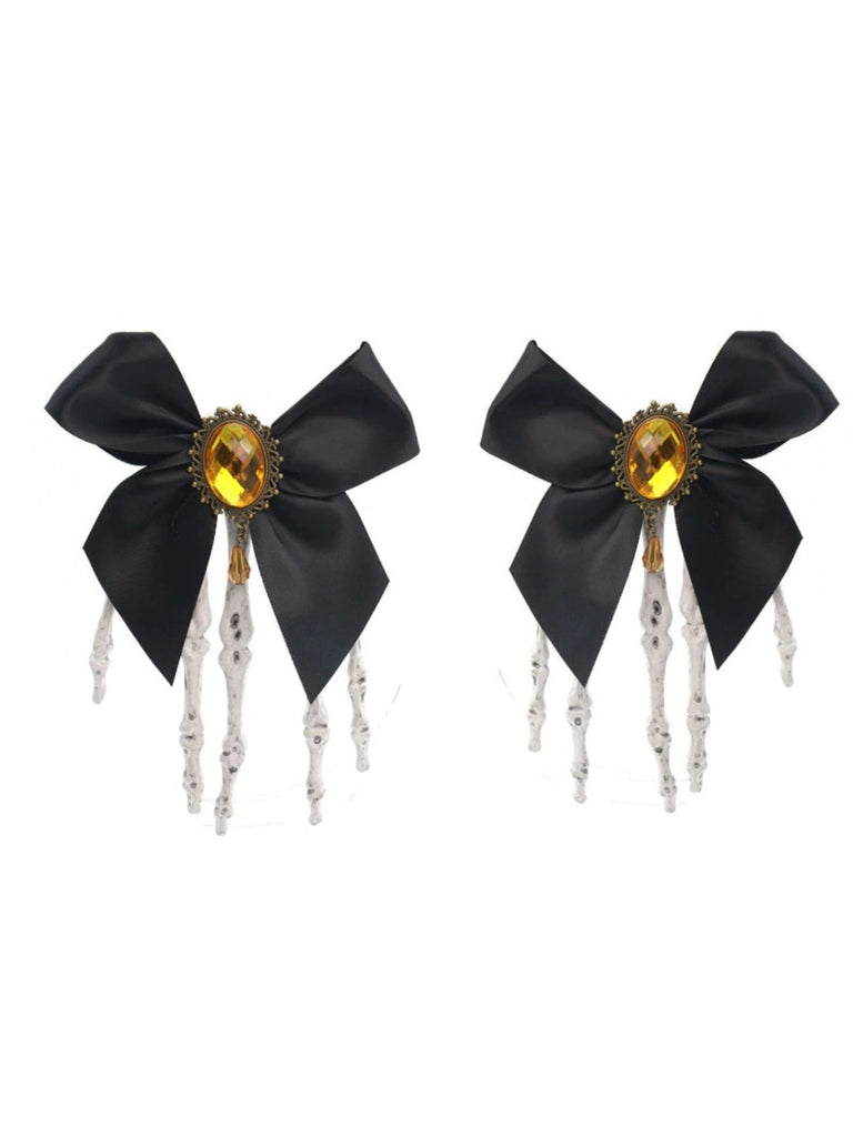 Black Gothic Bow Skeleton Hand Hair Clip