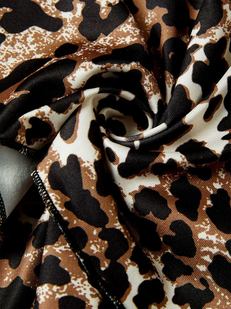 1980s Wrap Leopard Ruffle Tie Mini Dress