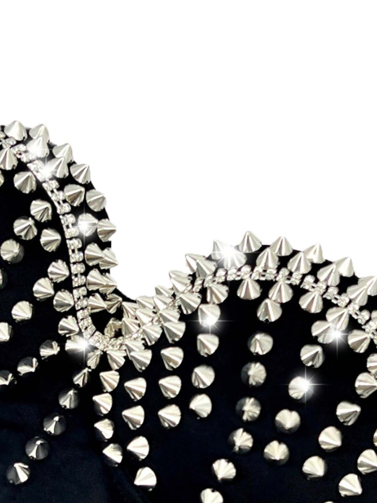 1980s Satin Punk Rock Metallic Rivet Corset