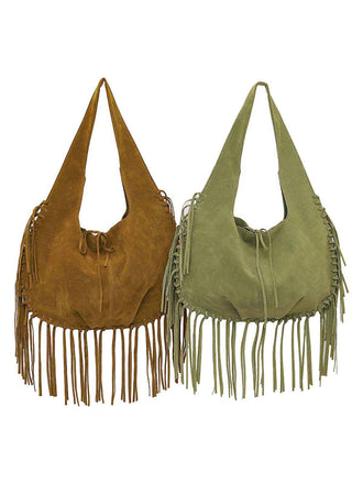 Boho Fringe Suede Hobo Shoulder Bag